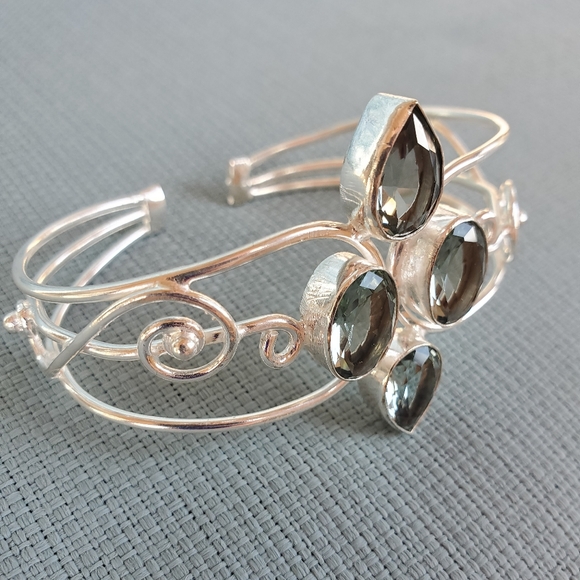 New Absolutely Stunning Paraiba Tourmaline 935 Silver Adjustable Cuff Bracelet. - Picture 10 of 16